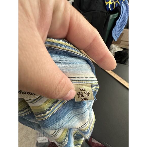 TOMMY BAHAMA XXL Men Button Up Multicolored Striped Shirt 100% Silk Cruise F10 - Picture 5 of 8